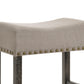 Wooden Counter Height Stool with Linen Upholstered Saddle Seat Set of 2 Beige and Gray By Casagear Home AMF-73833