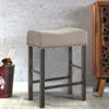 Wooden Counter Height Stool with Linen Upholstered Saddle Seat Set of 2 Beige and Gray By Casagear Home AMF-73833