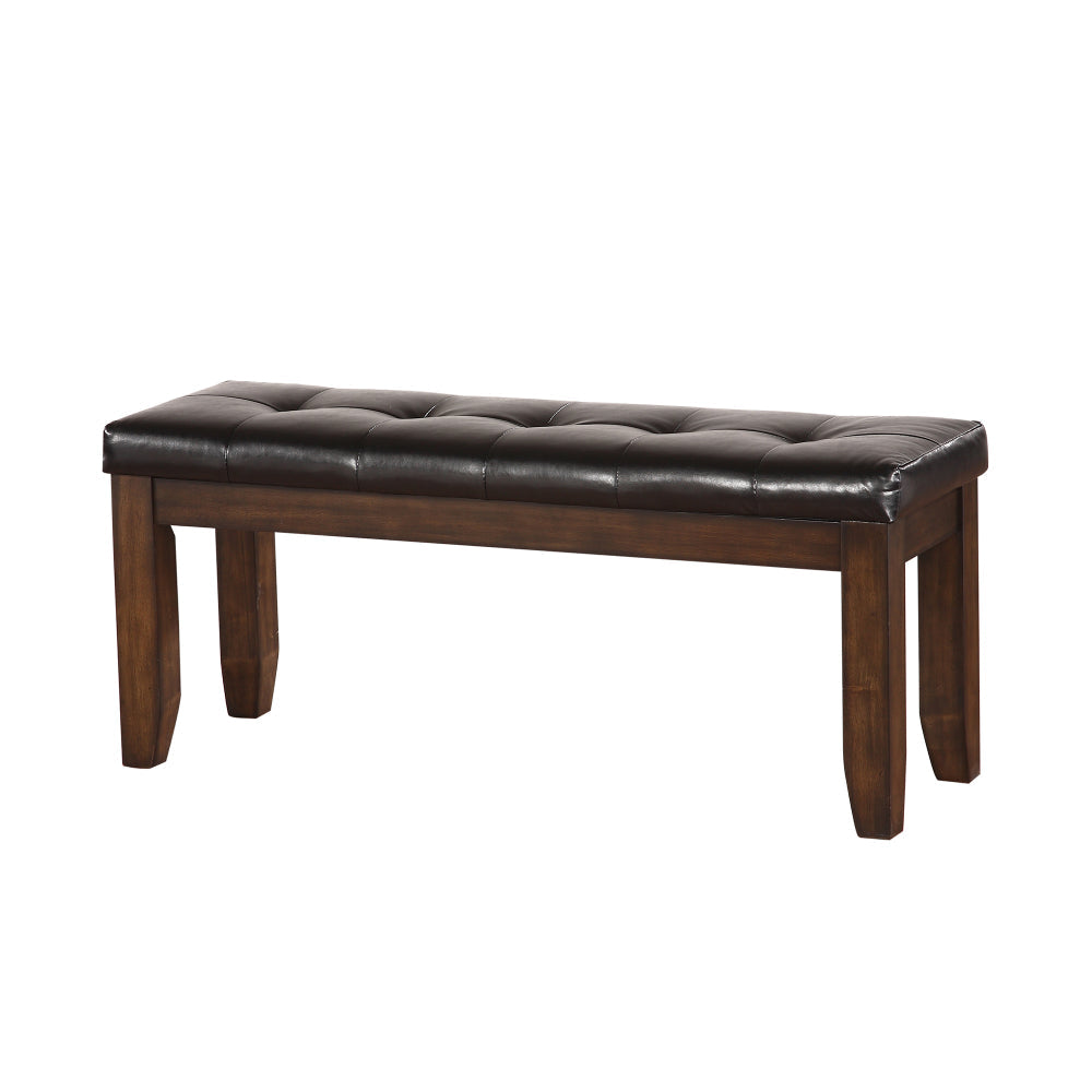 Leatherette Upholstered Tufted Wooden Bench with Chamfered Legs Brown By Casagear Home AMF-74625