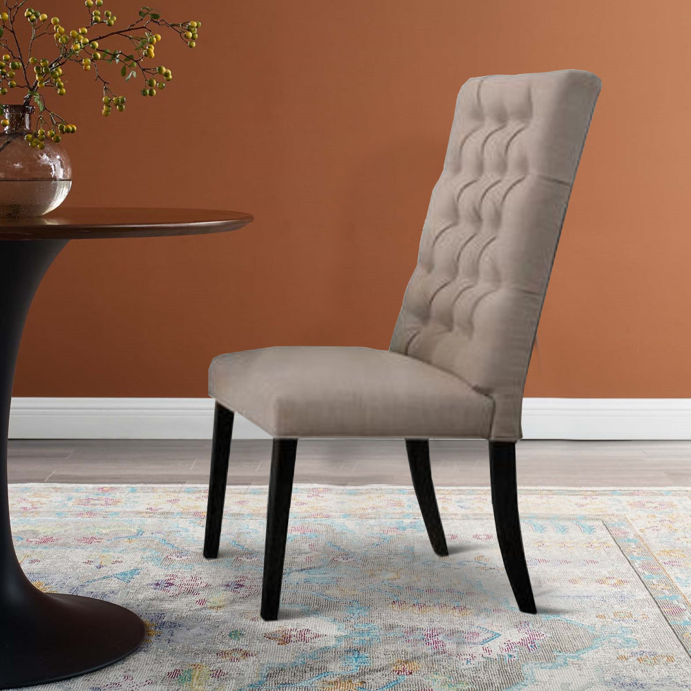 Wooden Dining Side Chair with Button Tufted Back Set of 2 Tan Brown and Black - 74647 AMF-74647