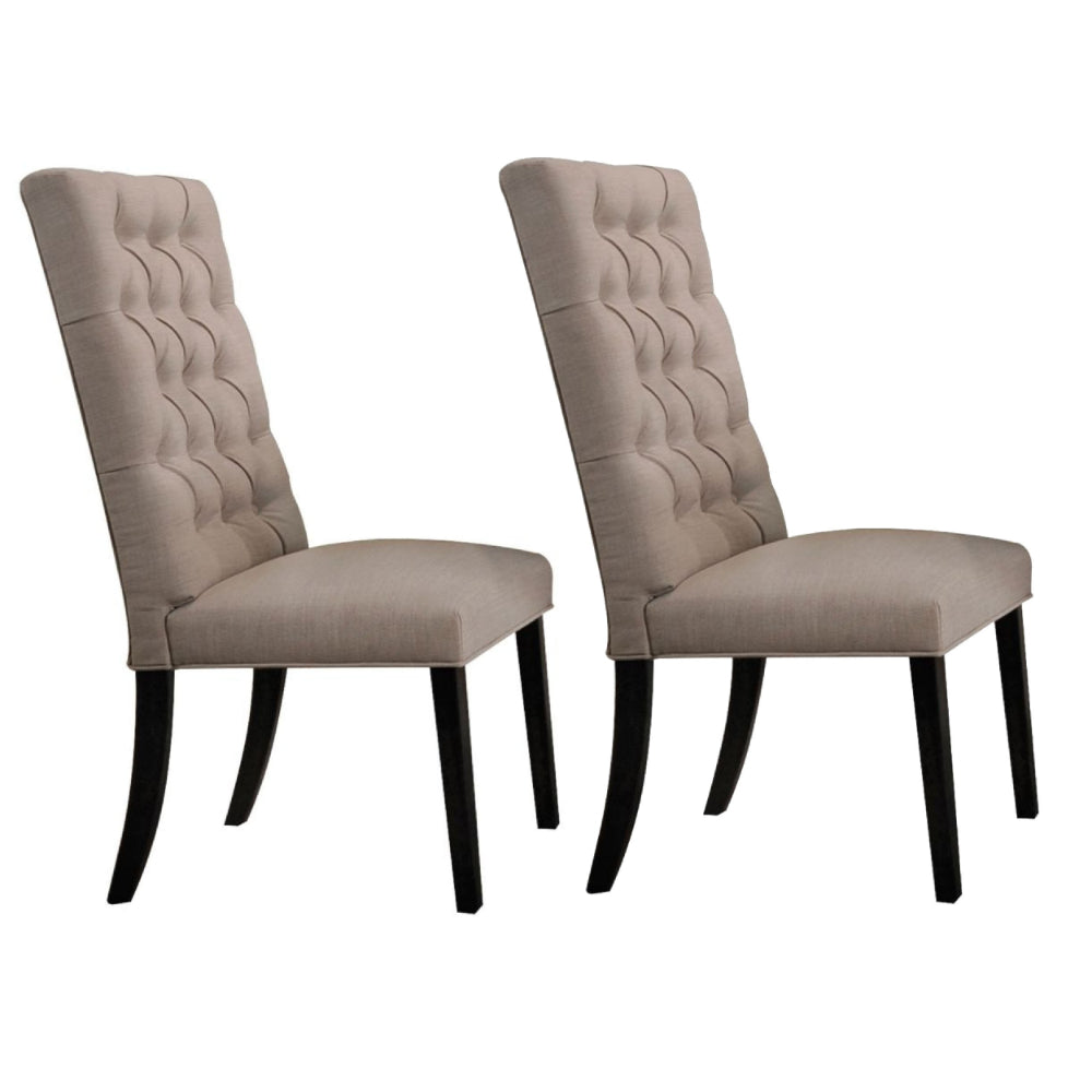 Wooden Dining Side Chair with Button Tufted Back Set of 2 Tan Brown and Black - 74647 AMF-74647