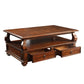 2 Drawer Wooden Coffee Table with Bun Feet and Ring Pulls, Brown