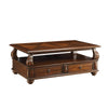 2 Drawer Wooden Coffee Table with Bun Feet and Ring Pulls Brown AMF-80010