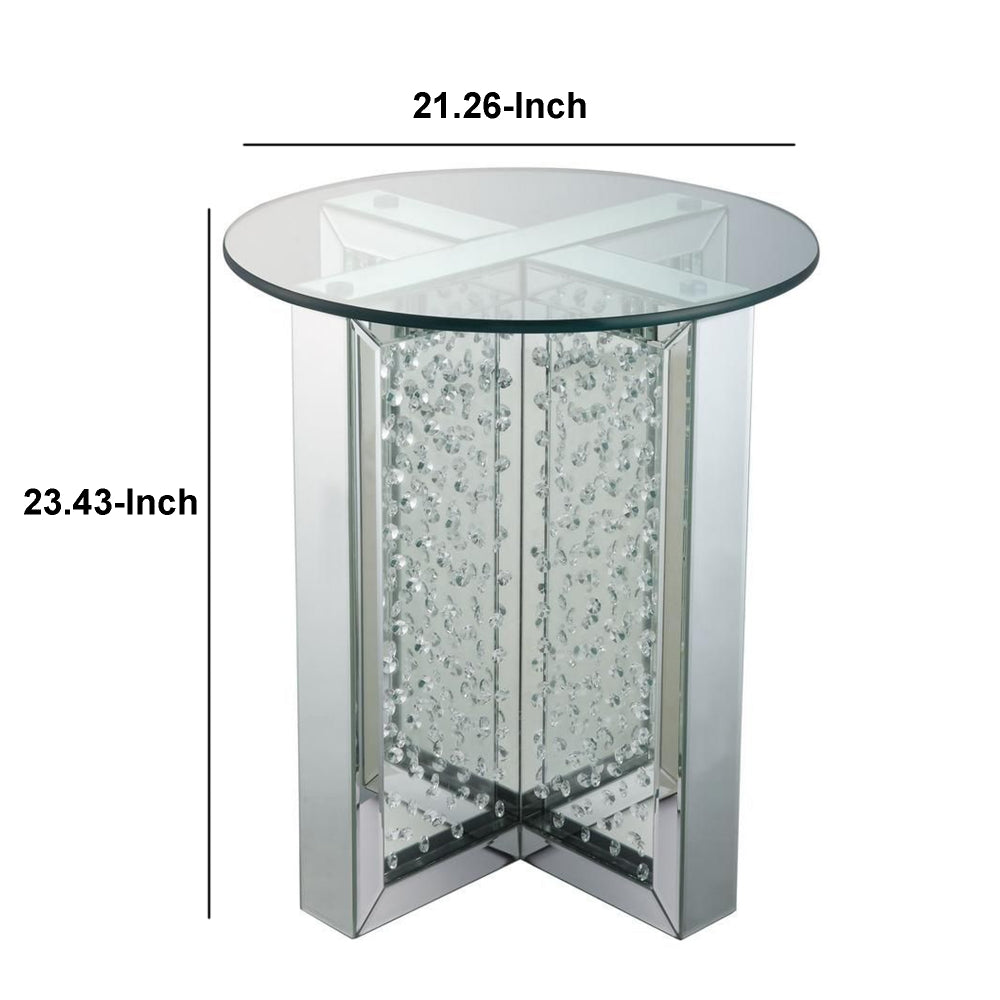 23’ Round Mirrored End Table with Glass Top Silver By ACME AMF-80217