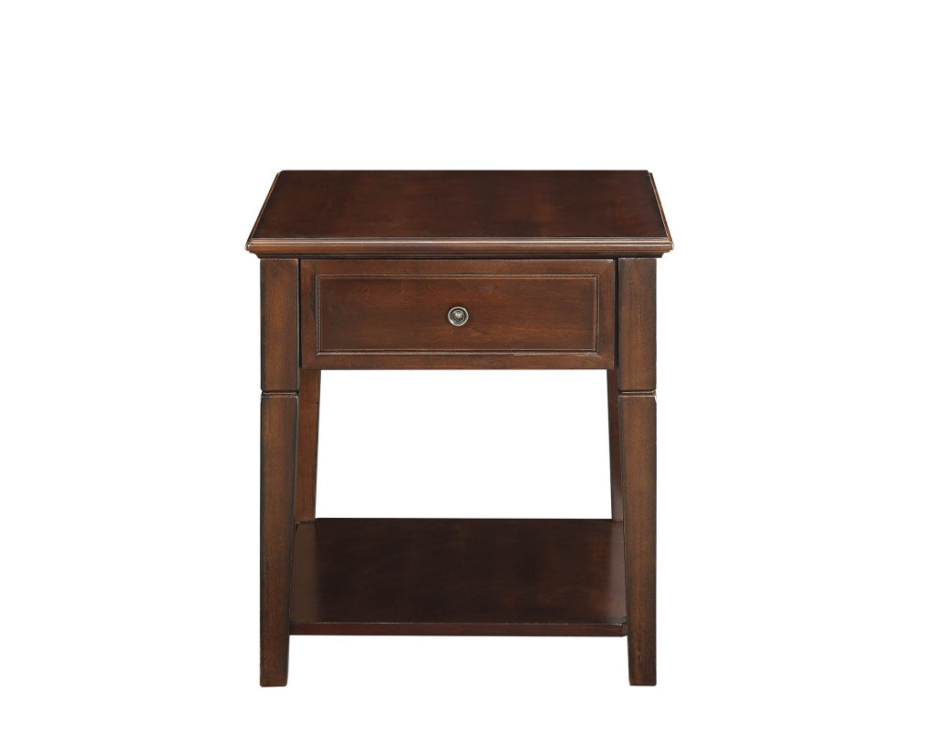 Wooden End Table with One Drawer and One Shelf Walnut Brown - 80255 AMF-80255