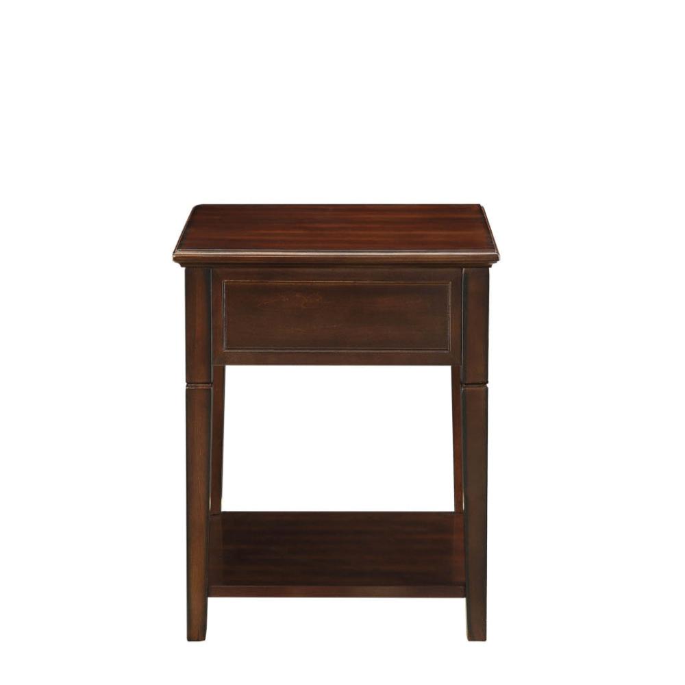 Wooden End Table with One Drawer and One Shelf, Walnut Brown - 80255