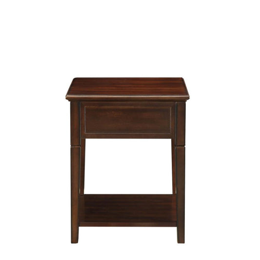 Wooden End Table with One Drawer and One Shelf, Walnut Brown - 80255