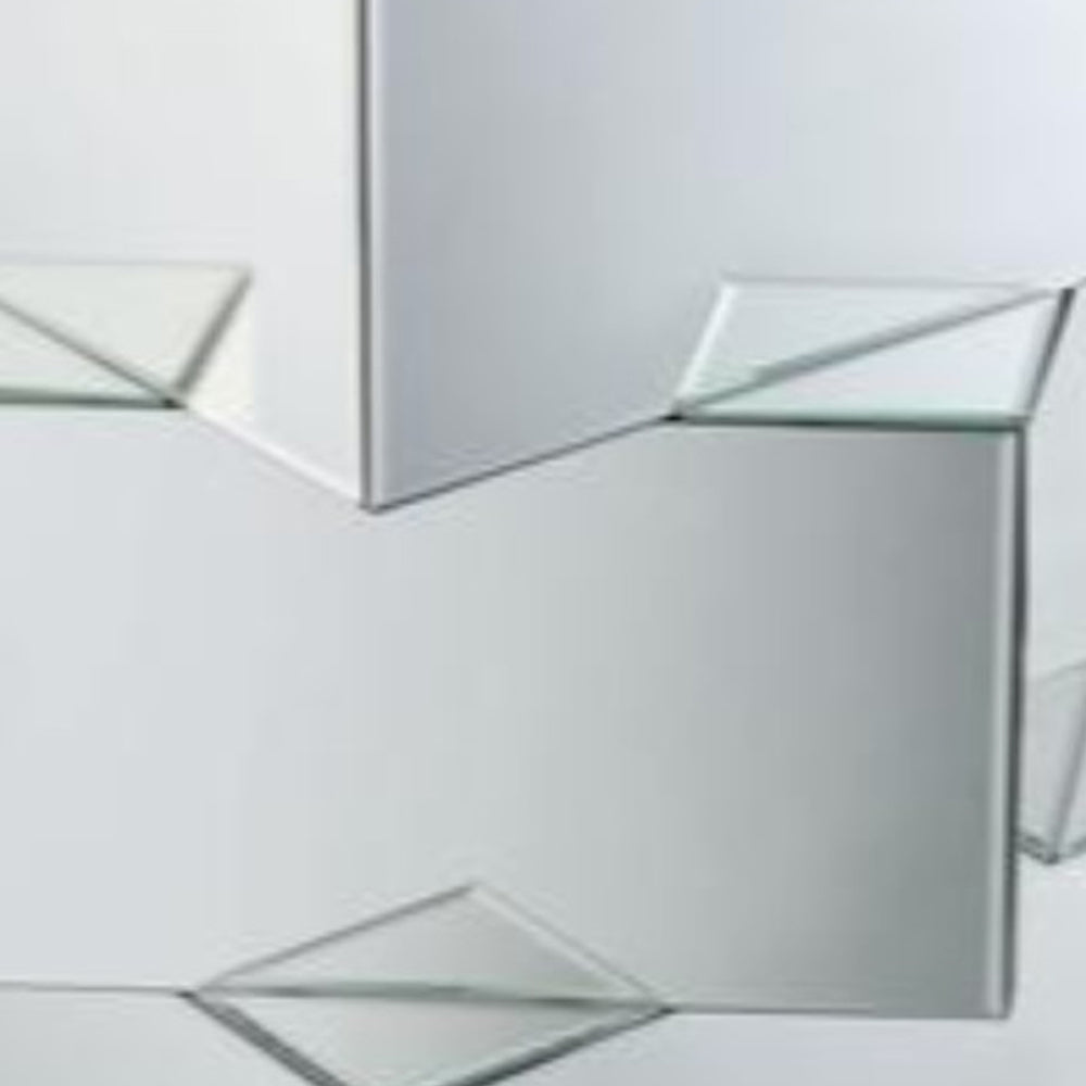 Mirror and Glass End Table with Unique Geometrical Base Design Silver - 80272 AMF-80272