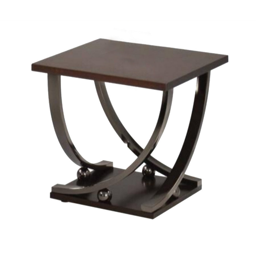 23’ Wood Top End Table with Curved Metal Legs Dark Brown - 80357 AMF-80357