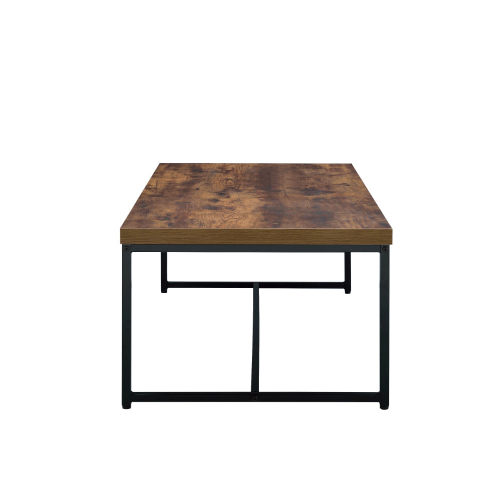 Metal Framed Coffee Table with Wooden Top Weathered Oak Brown and Black - 80615 AMF-80615