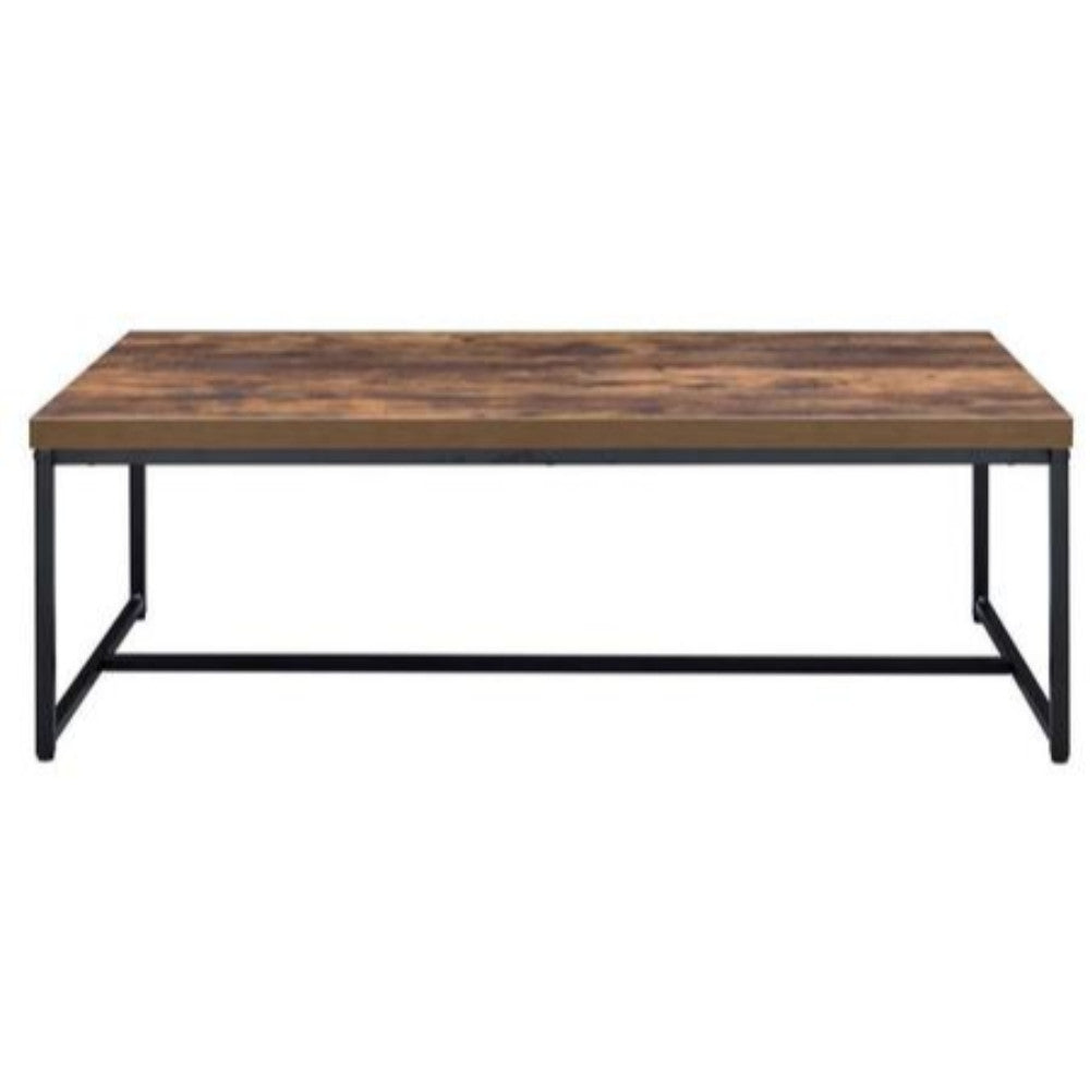 Metal Framed Coffee Table with Wooden Top Weathered Oak Brown and Black - 80615 AMF-80615