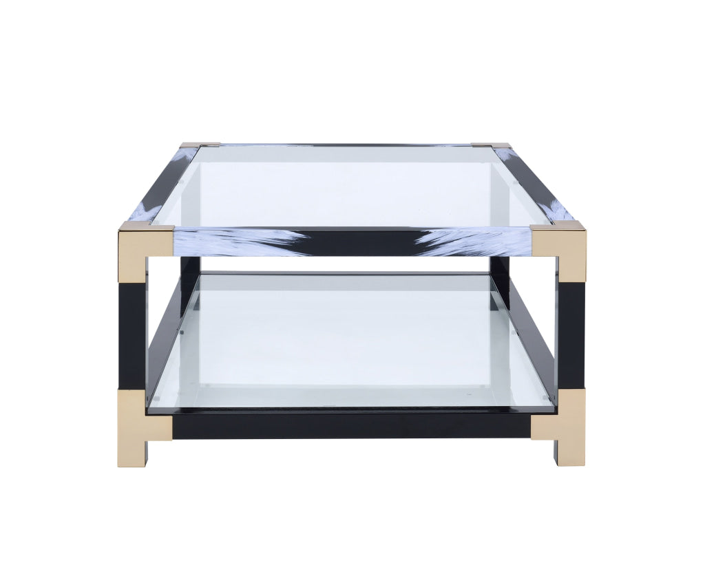 Rectangular Metal Coffee Table with Glass Top and Shelf Black - 81000 AMF-81000