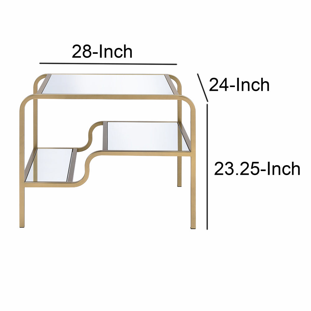 23 Inch 2 Tier Metal Frame Mirrored End Table Gold and Silver - 81092 AMF-81092