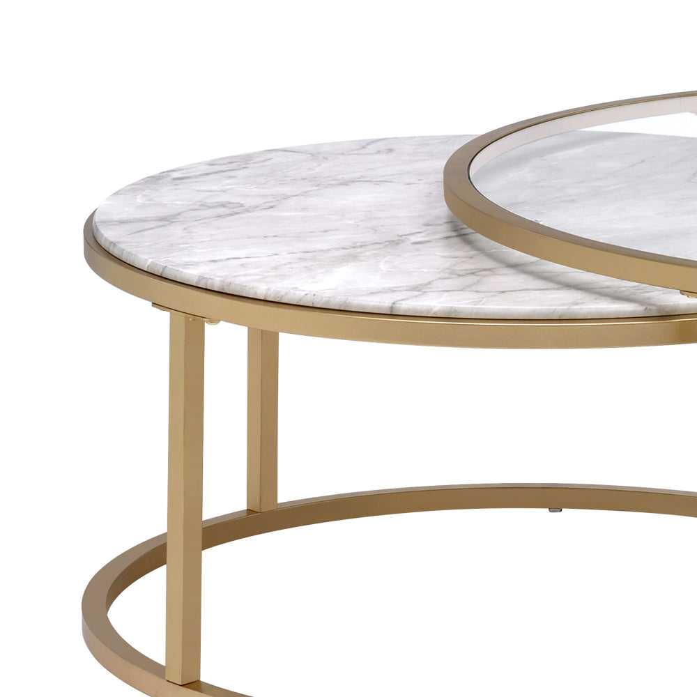 Nesting Coffee Tables with Glass and Marble Tops Set of Two Gold Frame - 81110 AMF-81110