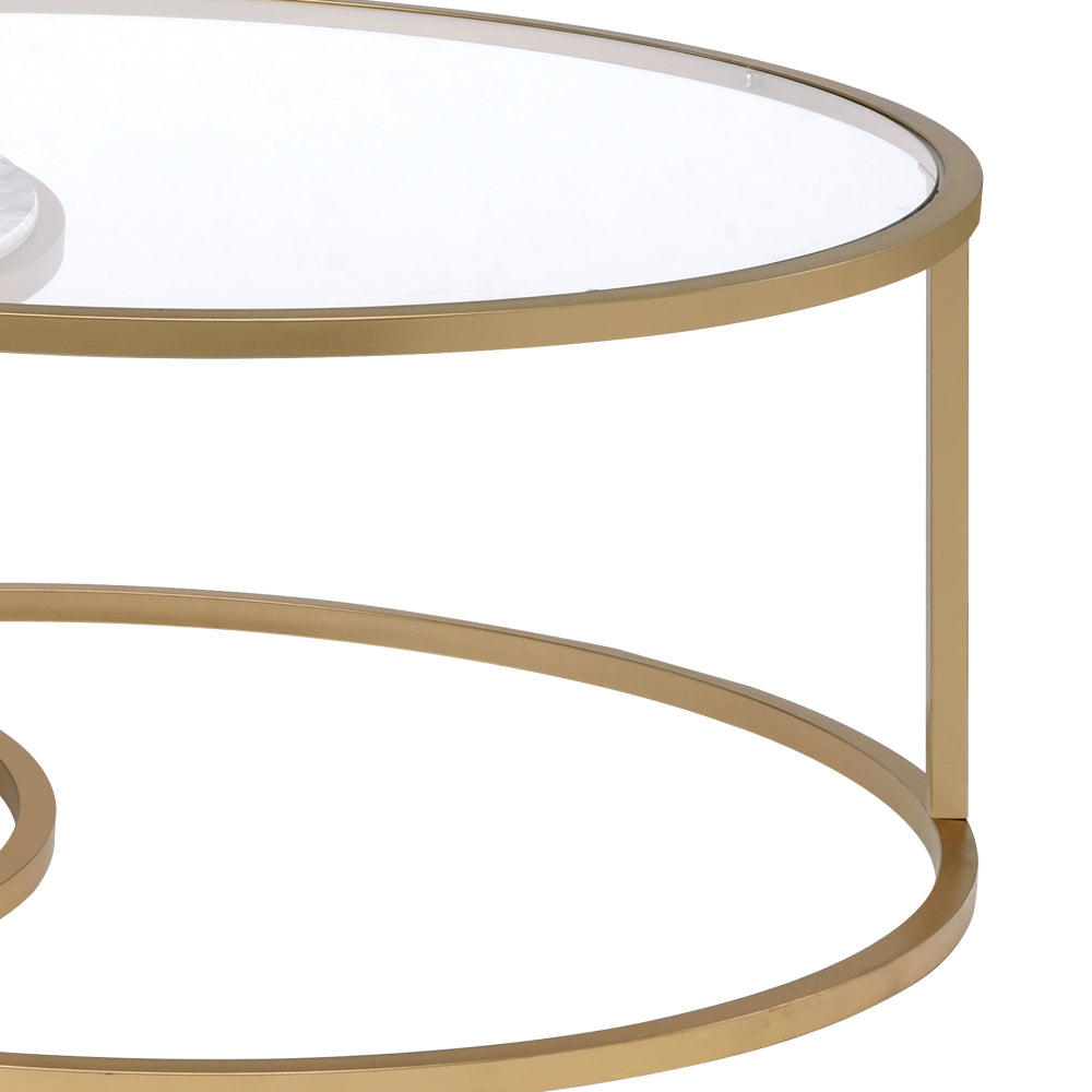 Nesting Coffee Tables with Glass and Marble Tops Set of Two Gold Frame - 81110 AMF-81110