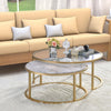 Nesting Coffee Tables with Glass and Marble Tops, Set of Two, Gold Frame - 81110