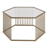 Mirrored Top Hexagon Coffee Table With Vertical Line Metal Base Champagne & Clear By Casagear Home AMF-81240