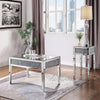 Wooden and Mirror Rectangular Coffee Table with Faux Crystals Inlay, Silver