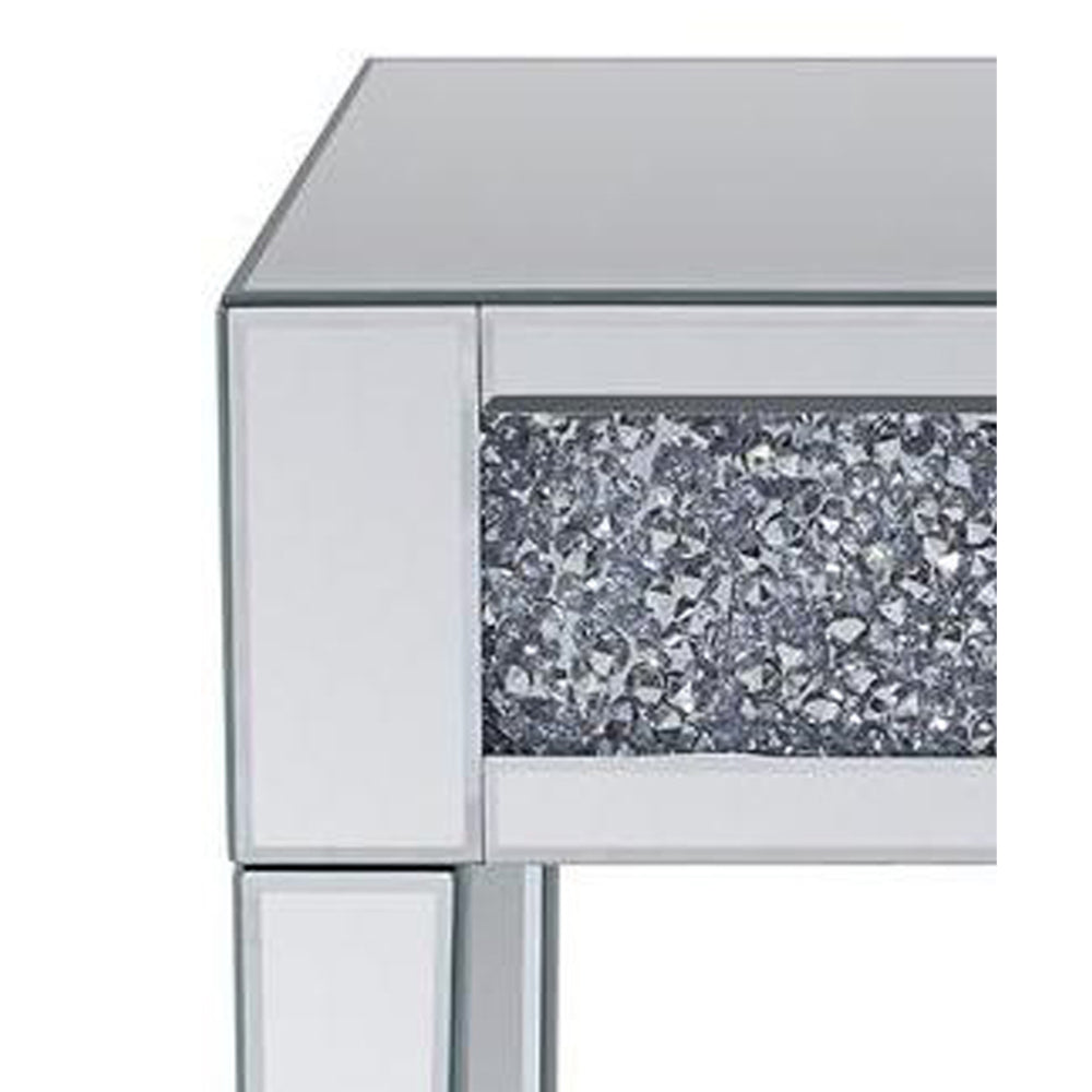 Wood and Mirror End Table with Faux Crystals Inlay Clear By Casagear Home AMF-81417