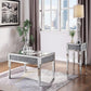 Wood and Mirror End Table with Faux Crystals Inlay, Clear By Casagear Home