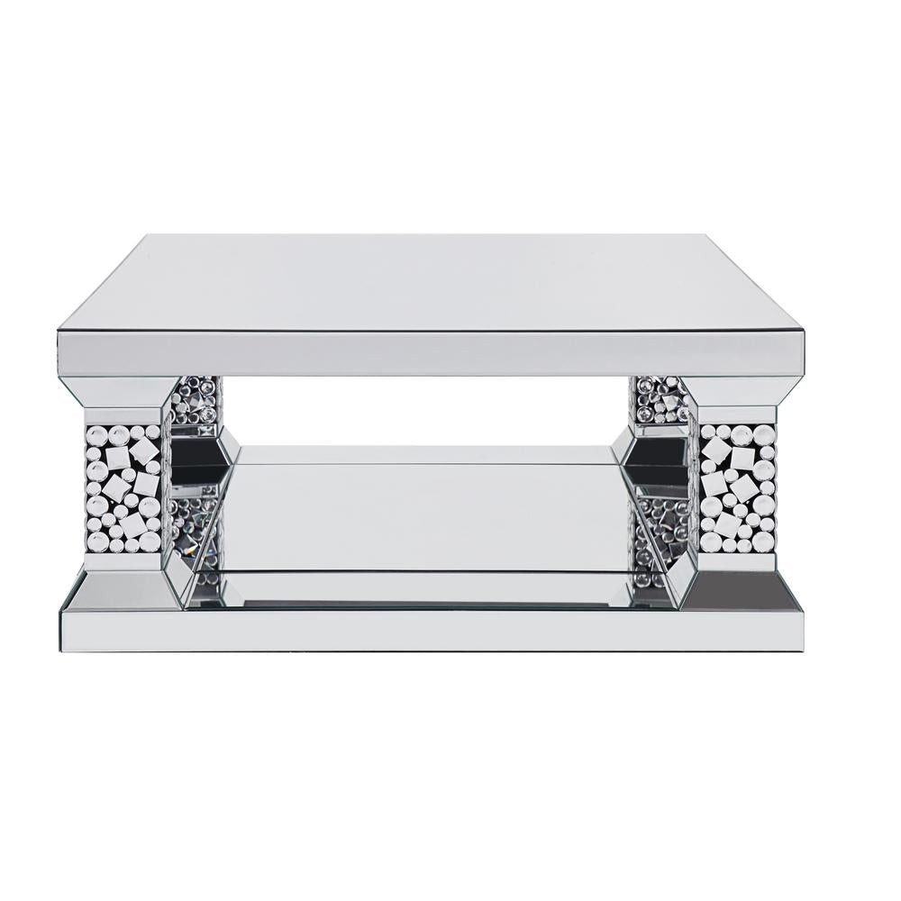 Wood and Mirror Coffee Table with One Shelf Clear and Black By Casagear Home AMF-81425