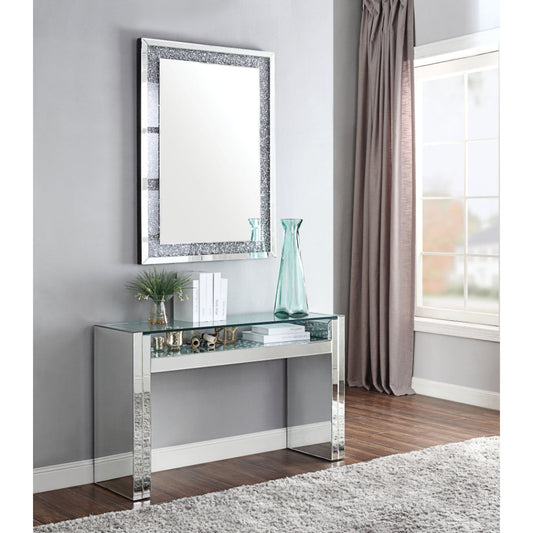 Wood and Mirror Sofa Table with Studded Faux Crystals, Clear - 81473