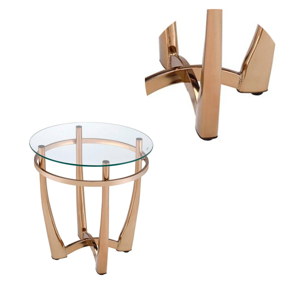 Glass Top Round End Table with Metal Base Champagne Gold and Clear AMF-81612