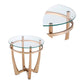 Glass Top Round End Table with Metal Base Champagne Gold and Clear AMF-81612