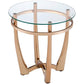 Glass Top Round End Table with Metal Base, Champagne Gold and Clear