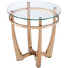 Glass Top Round End Table with Metal Base, Champagne Gold and Clear