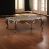 20" Carved Wooden Coffee Table with Marble Top, Brown