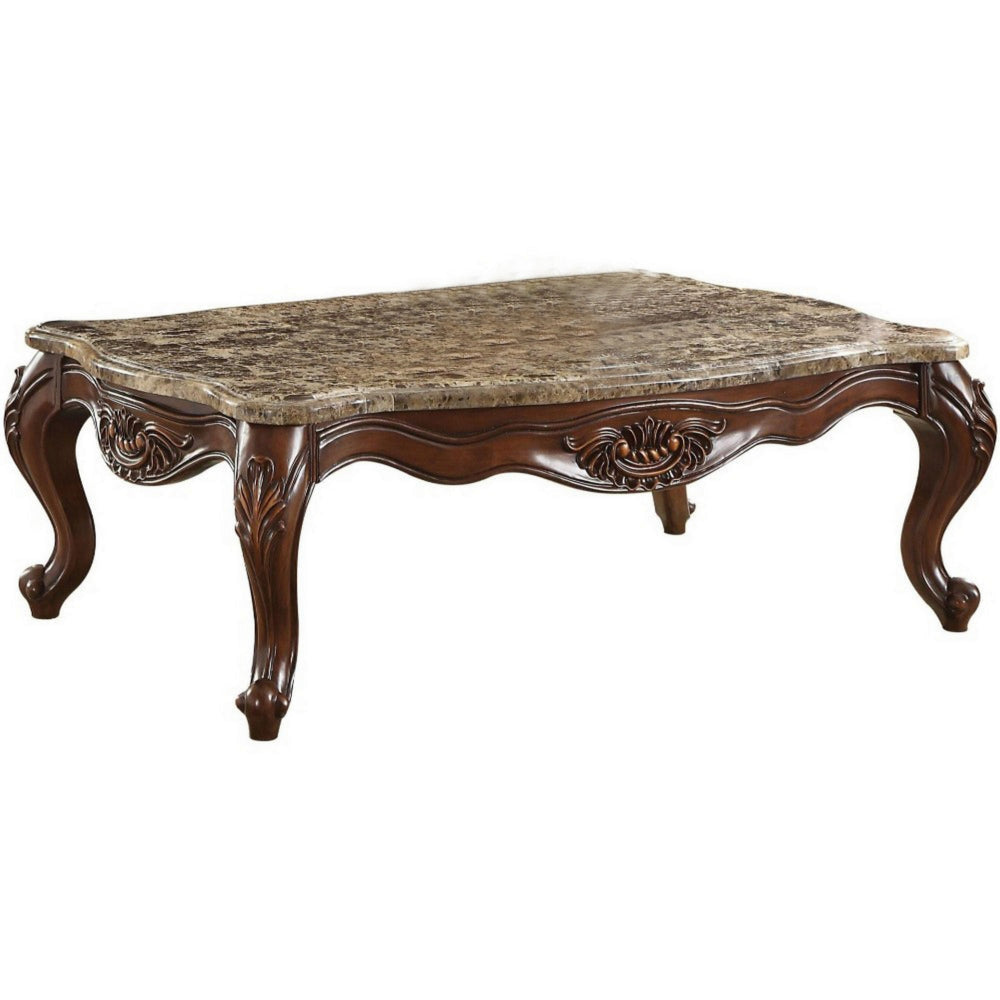 20’ Carved Wooden Coffee Table with Marble Top Brown AMF-81655