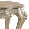 Marble Top End Table With Flower Motif Engraved Angular Wood Feet Silver AMF-81667