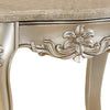 Marble Top End Table With Flower Motif Engraved Angular Wood Feet Silver AMF-81667