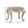 Marble Top End Table With Flower Motif Engraved Angular Wood Feet Silver AMF-81667