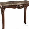 Marble Top Sofa Table With Carved Floral Motifs Wooden Feet Brown AMF-81698