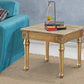 Marble Top End Table With Fluted Detail Wooden Turned Legs, Gold