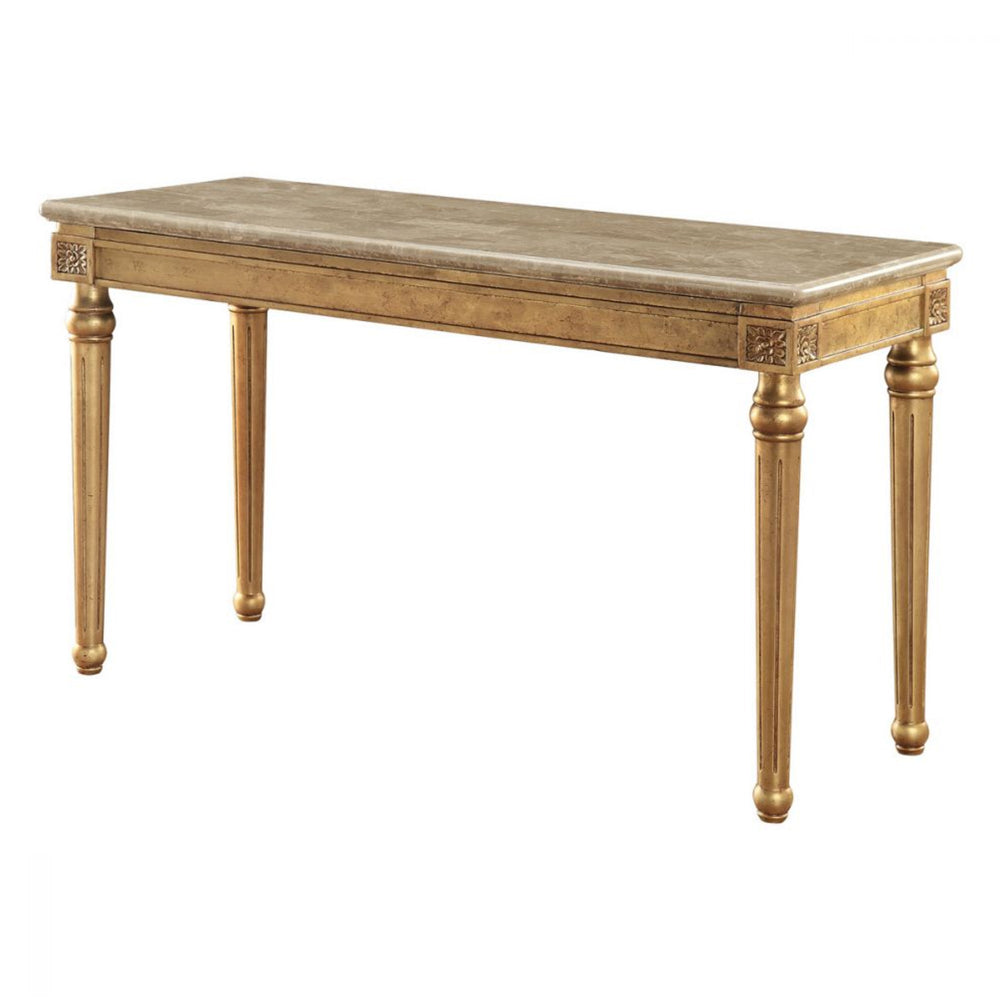 Marble Top Sofa Table With Fluted Detail Wooden Turned Legs Gold AMF-81718