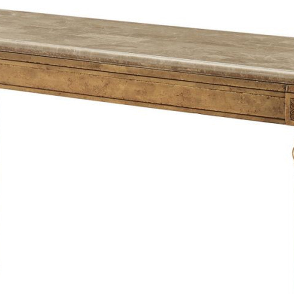 Marble Top Sofa Table With Fluted Detail Wooden Turned Legs Gold AMF-81718