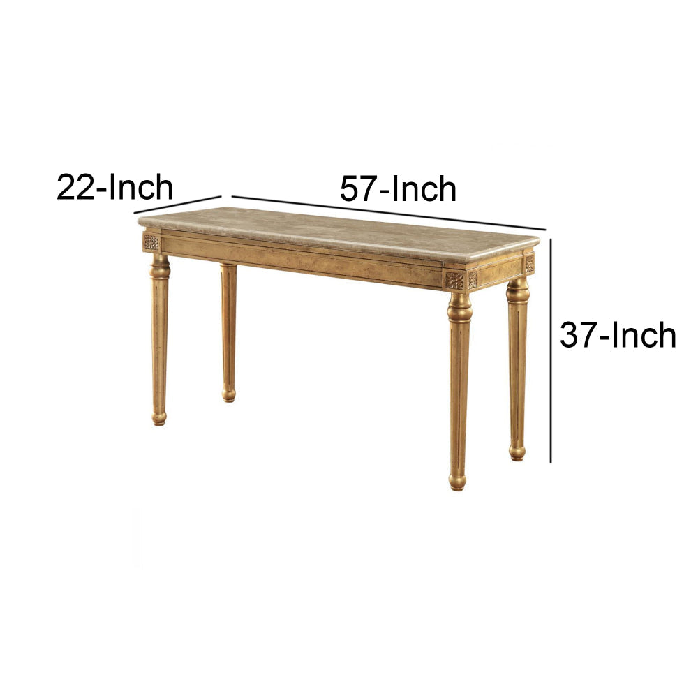 Marble Top Sofa Table With Fluted Detail Wooden Turned Legs Gold AMF-81718