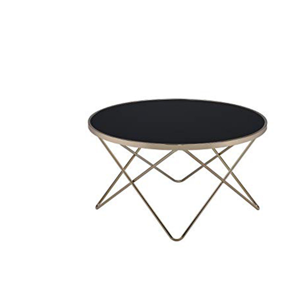 18" Glass Top Coffee Table with Metal Base, Black and Gold By Casagear Home