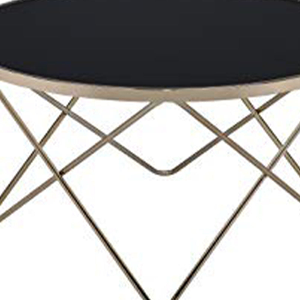 18’ Glass Top Coffee Table with Metal Base Black and Gold By Casagear Home AMF-81830