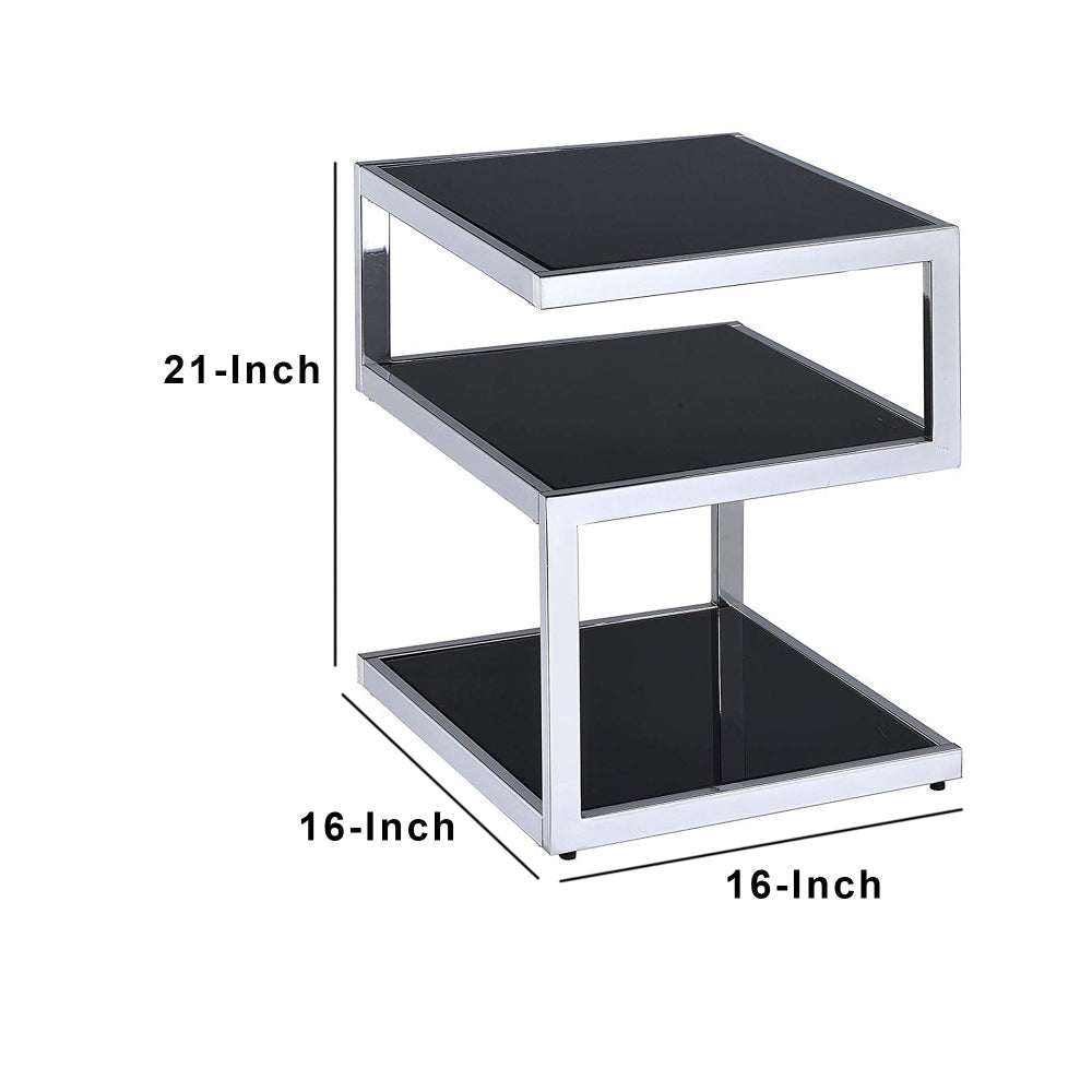 Alyea End Table Black Glass & Chrome AMF-81848