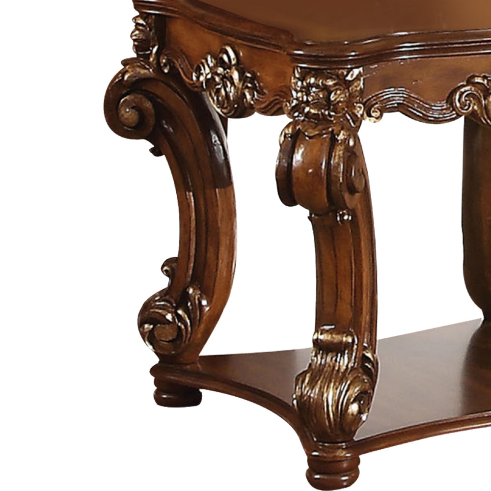 Square Top End Table With Scrolled Leg And Bottom Shelf Cherry Brown AMF-82001