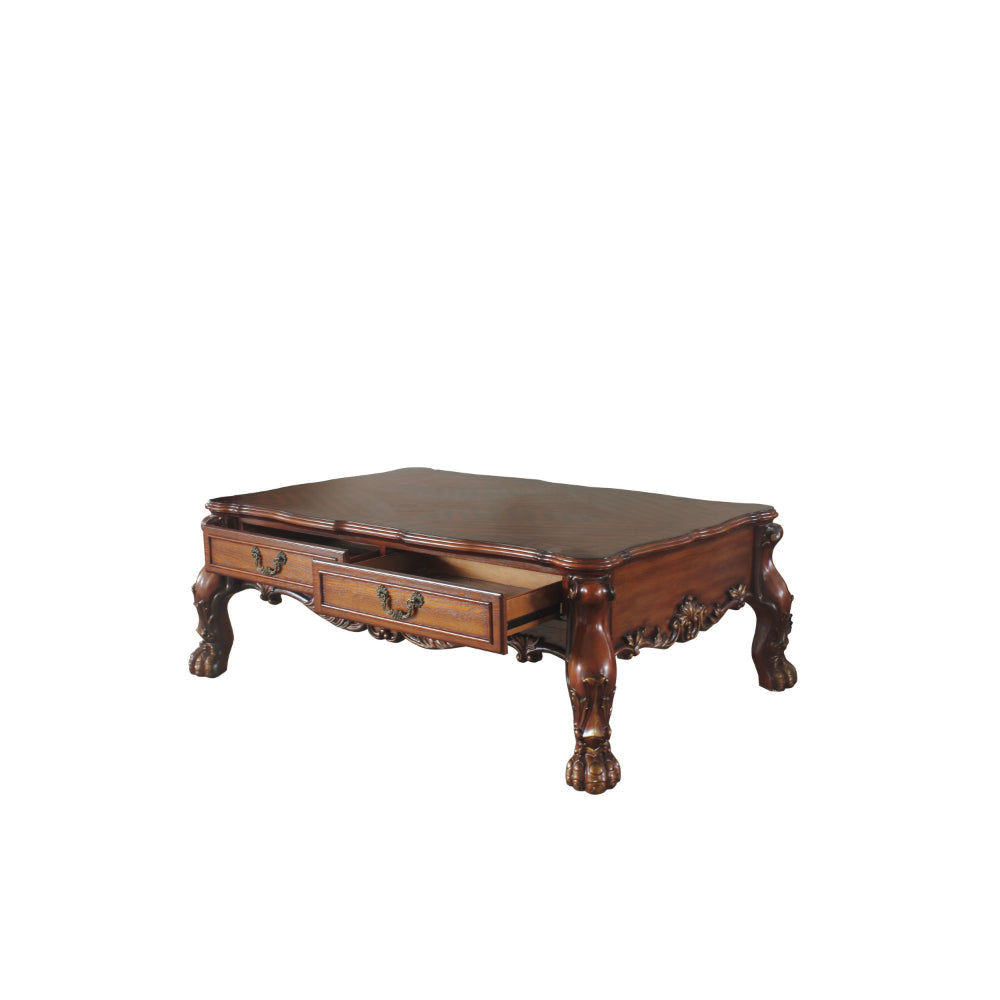 Wooden Coffee Table with Two Drawers in Cherry Oak Brown By Casagear Home AMF-82095