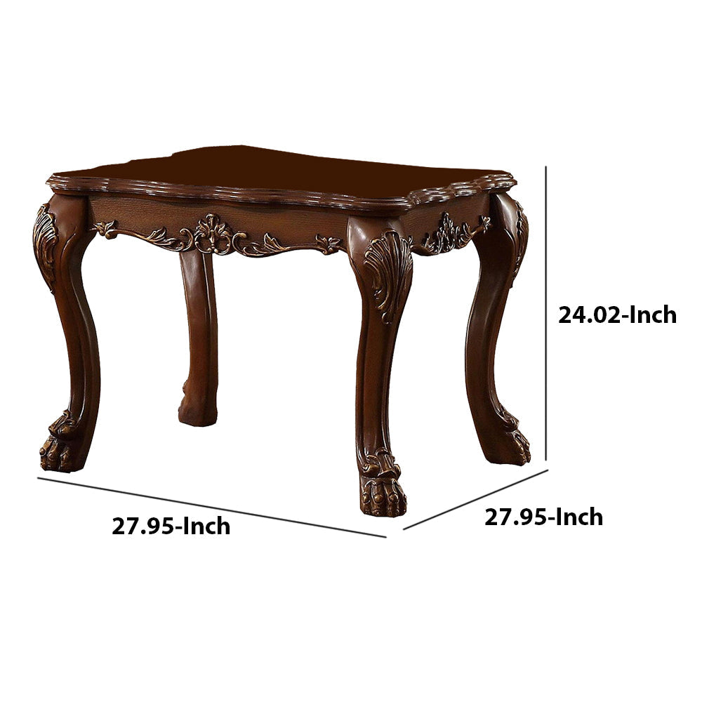 Traditional Wooden End Table with Claw Feet Cherry Oak Brown - 82096 AMF-82096