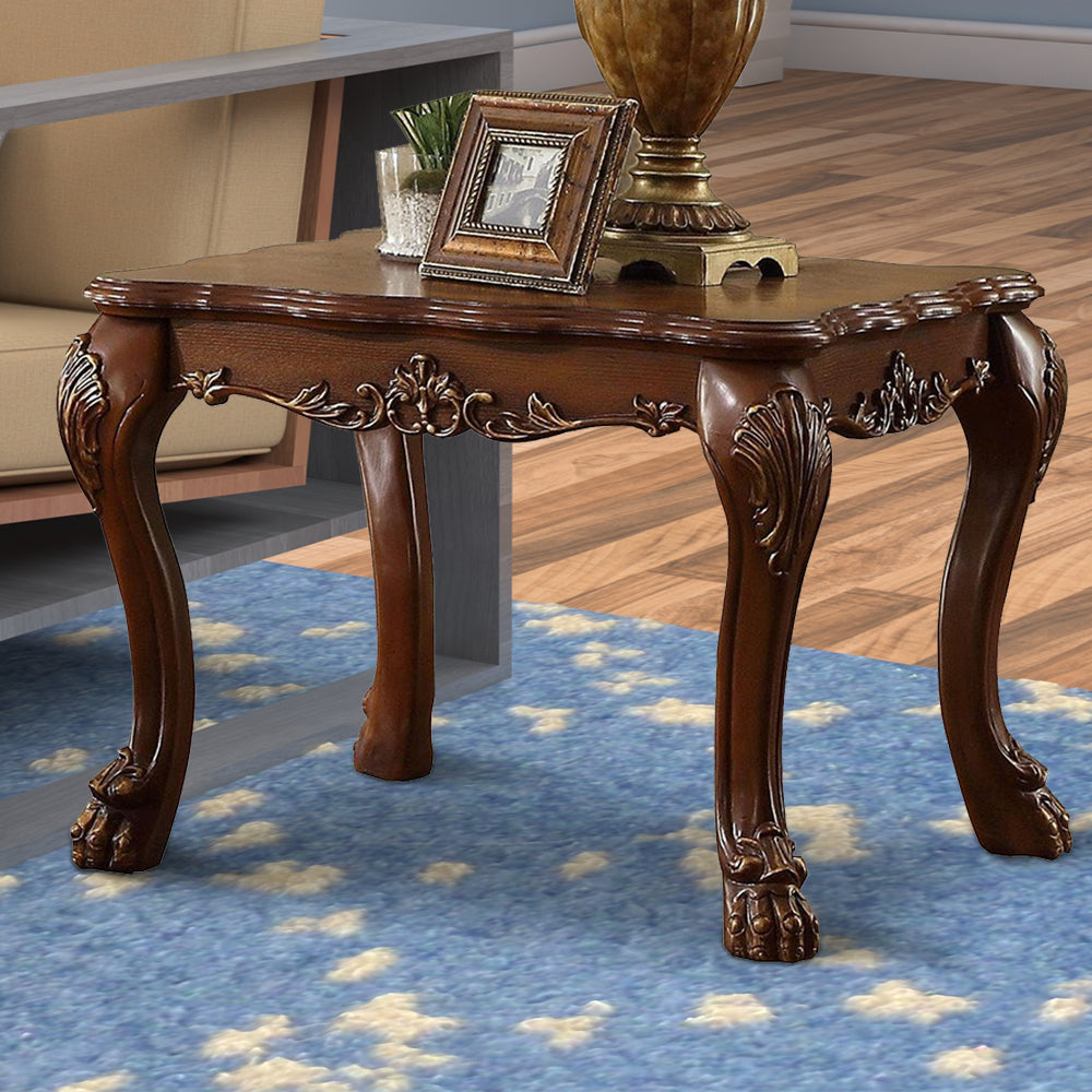 Traditional Wooden End Table with Claw Feet, Cherry Oak Brown - 82096