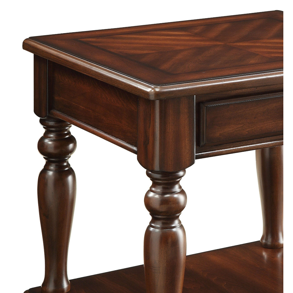 Wooden End Table with 1 Drawer and 1 Bottom Shelf Walnut Brown AMF-82746