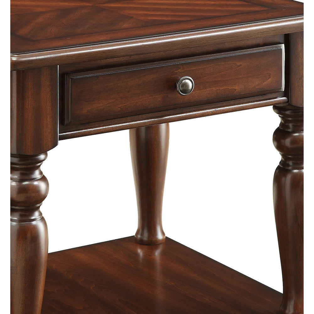 Wooden End Table with 1 Drawer and 1 Bottom Shelf Walnut Brown AMF-82746