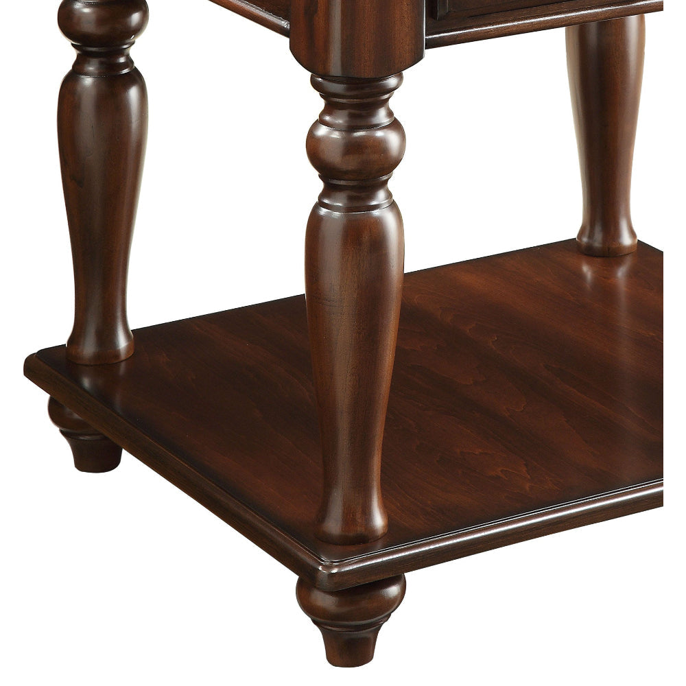 Wooden End Table with 1 Drawer and 1 Bottom Shelf Walnut Brown AMF-82746